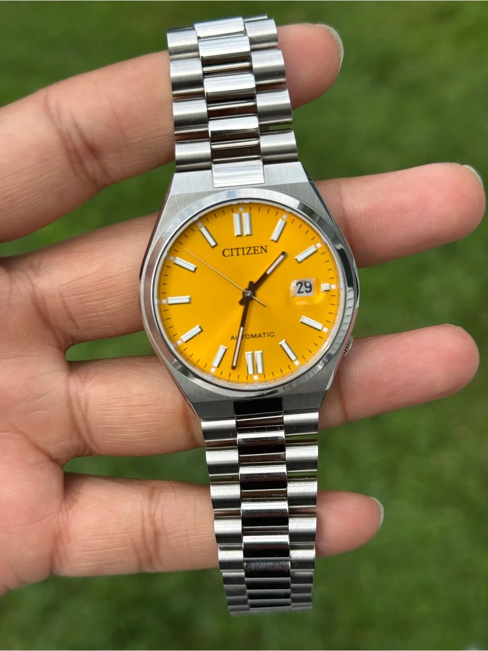 Citizen Stainless Steel Watch with Vibrant Yellow Men's Tsuyosa Japan Automatic